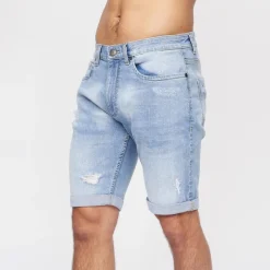 Herre Riptrey Denim Shorts med ridsede detaljer Lyseblå