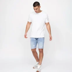 Herre Riptrey Denim Shorts med ridsede detaljer Lyseblå