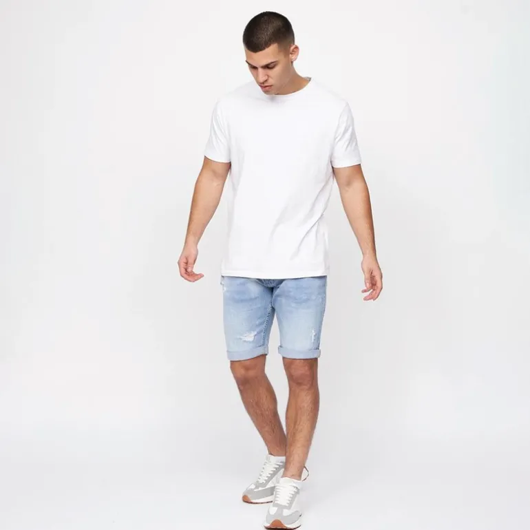 Herre Riptrey Denim Shorts med ridsede detaljer Lyseblå