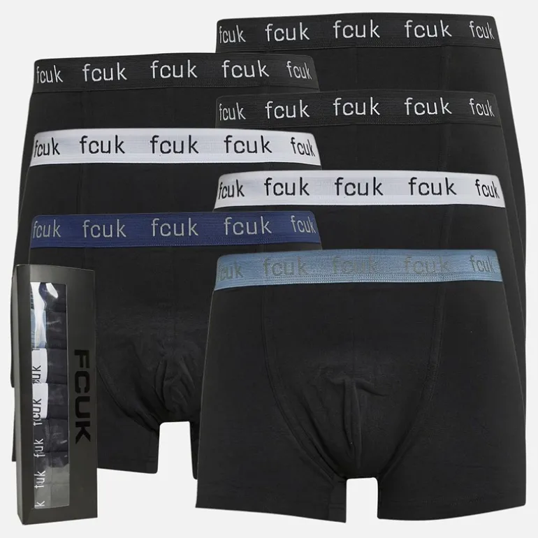 Herre Seven Pack FCUK Boksershorts FCUK 55 Sort / Sort / Sort / Sort / Sort / Sort / Sort