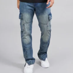 Herre Station Løs Pasform Cargo Jeans Mid Blue