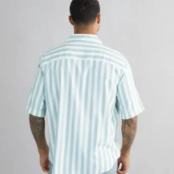 Herre Tes Relax Bomuld Slub Stribet Kortærmet Skjorte Seaspray Stribet