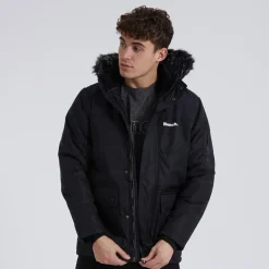Herre Tillor Pelsforet Hætteforsynet Vatteret Ripstop Parka Sort
