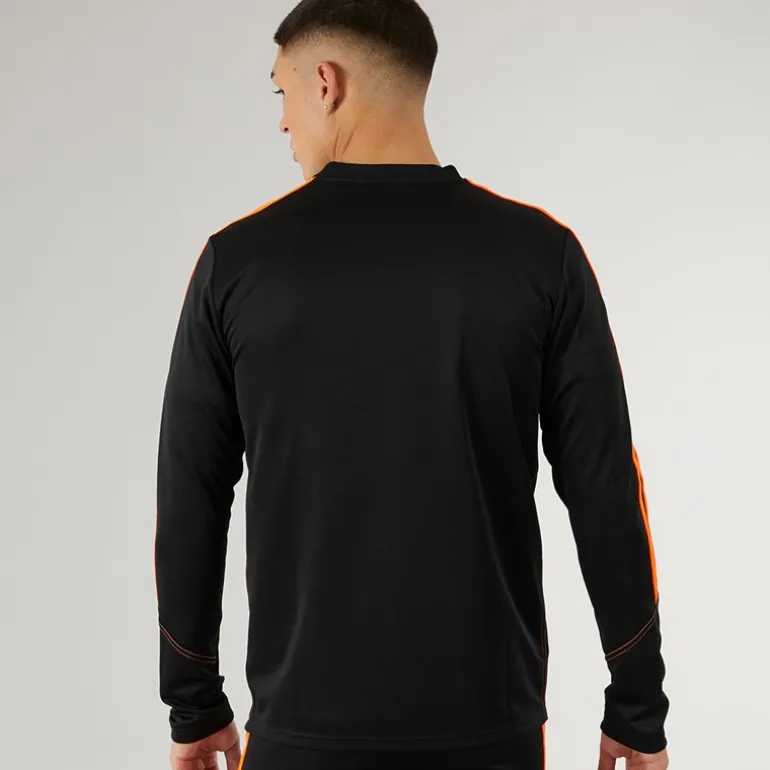 Herre Tiro 23 Club 1/4 lynlås træningstop sort/signal orange