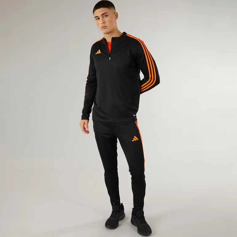 Herre Tiro 23 Club 1/4 lynlås træningstop sort/signal orange