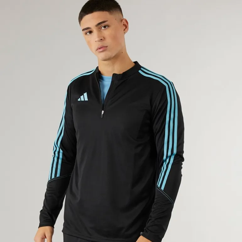 Herre Tiro 23 Club 1/4 Zip Træningstop Sort/Preloved Blå