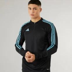 Herre Tiro 23 Club 1/4 Zip Træningstop Sort/Preloved Blå