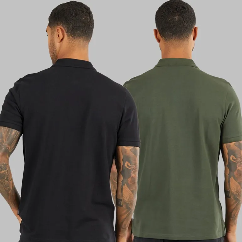 Herre to pak ensfarvede poloskjorter Sort/Khaki