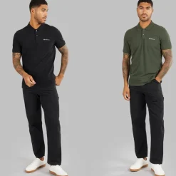 Herre to pak ensfarvede poloskjorter Sort/Khaki