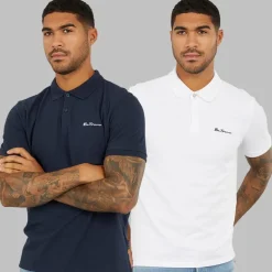 Herre to pak poloer mørkeblå/​hvid