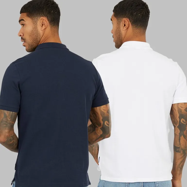 Herre to pak poloer mørkeblå/hvid