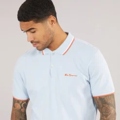 Herre tværstribet polo skjorte Pale Blue