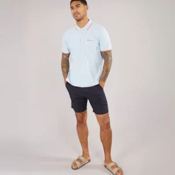 Herre tværstribet polo skjorte Pale Blue