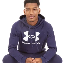 Herre UA Rival Fleece Logo Hoodie Midnatsblå/Hvid