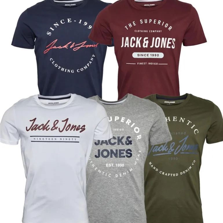 Herre Urban Crew Neck Fem-pak T-shirts Oliven Nat/Hvid/Lysegrå Melange/Marineblå Blazer