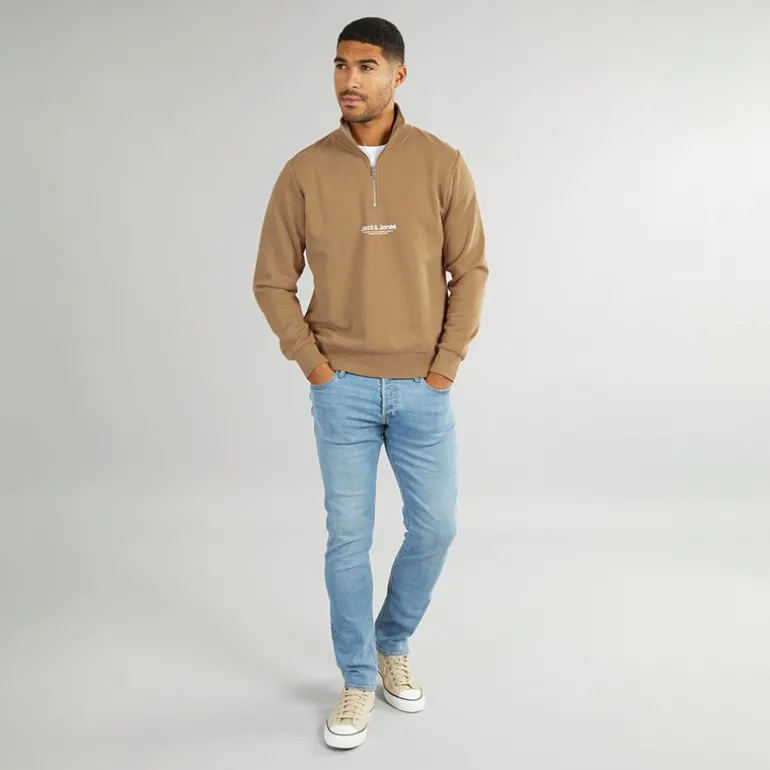 Herre Vesterbro 1/4 Zip Sweatshirt Silver Mink / White