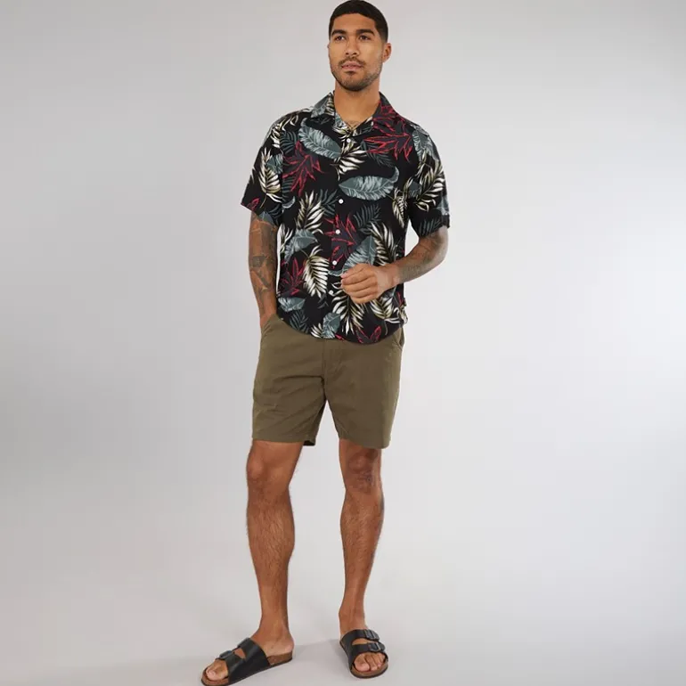 Herre Wayne Kortærmet Viscose Skjorte Sort