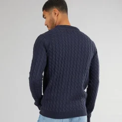 Hvid Trøje med Kabelmønster til Mænd Blå