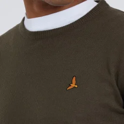 Hvid Trøje med Rund Hals til Herre Khaki