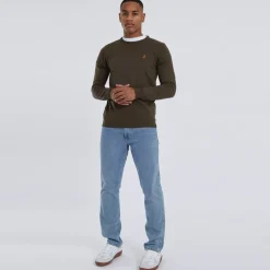 Hvid Trøje med Rund Hals til Herre Khaki