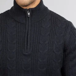 Mænd 1/​2 Lynlås Uld Trøje Marine