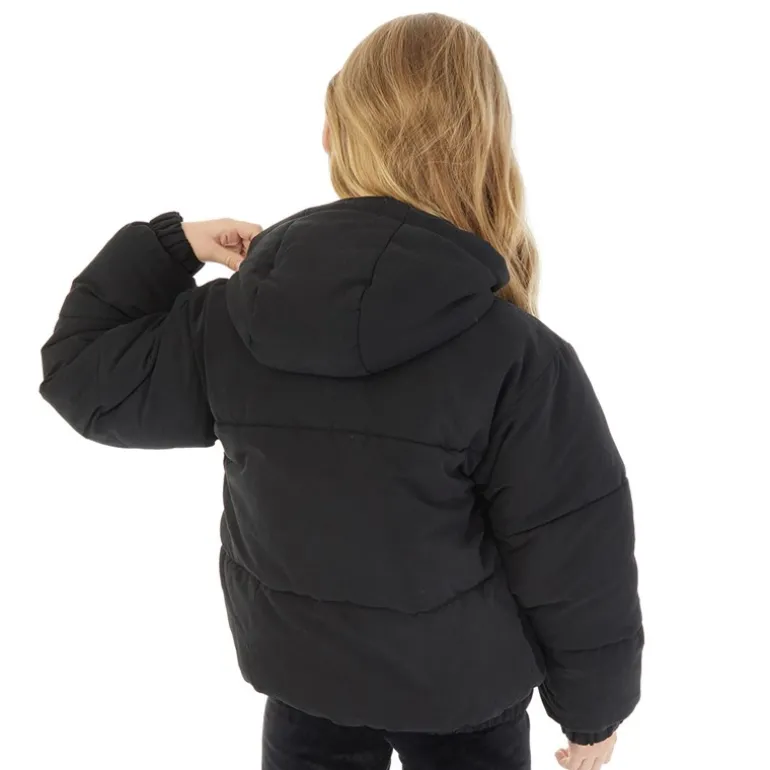 Pigejakke med kort baffle Sort