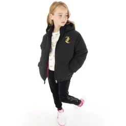 Pigejakke med kort baffle Sort