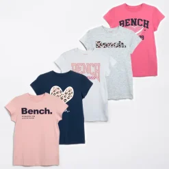 Piger Juvie Fem Pak T shirts Lys Pink/​Navy/​Hvid/​Lys Pink/​Grå Melange Light Pink,Navy,White,Bright Pink, Grey Marl