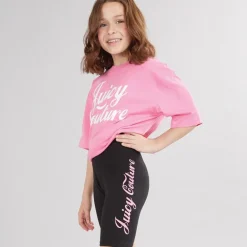 Piger T-shirt med Script Print og Cykelshorts Sæt Sort