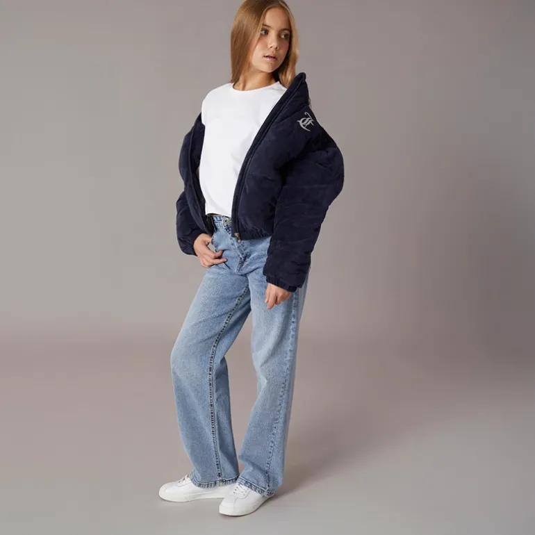 Piger Velour Hættetrøje Pufferjakke Nattehimmel