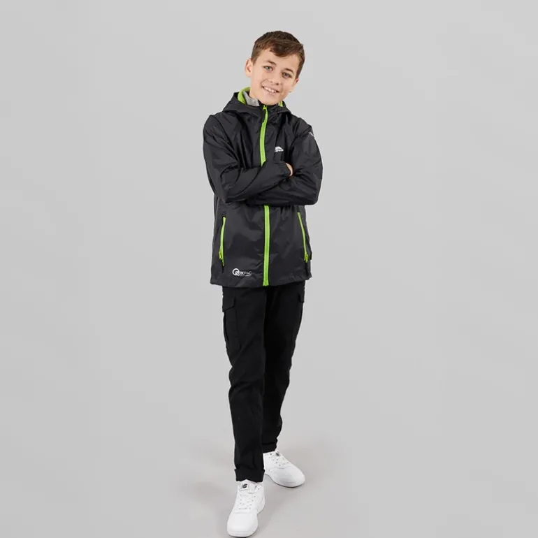 Vandafvisende jakke til Drenge Junior Qikpac Sort